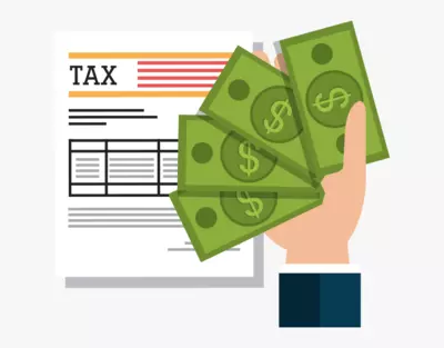 hand holding money in front of a tax bill